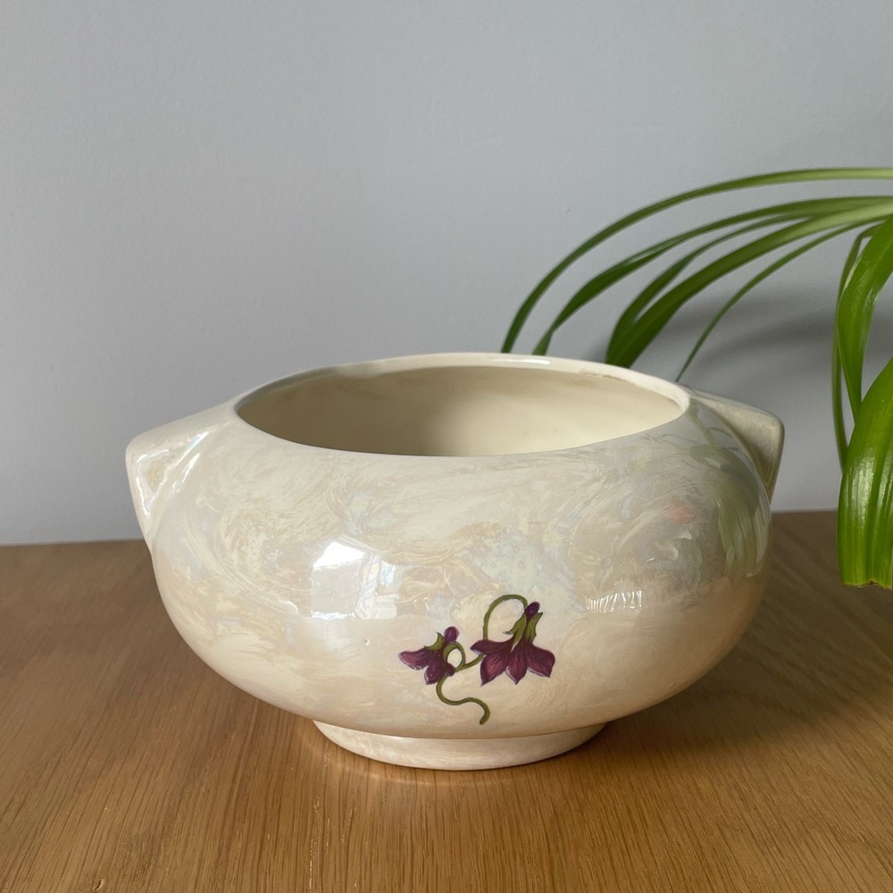 Vintage Small Lustreware Iridescent Ceramic Floral Planter
